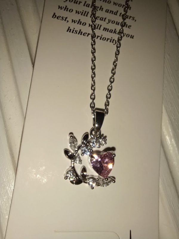 گردنبند استیل قلب صورتی