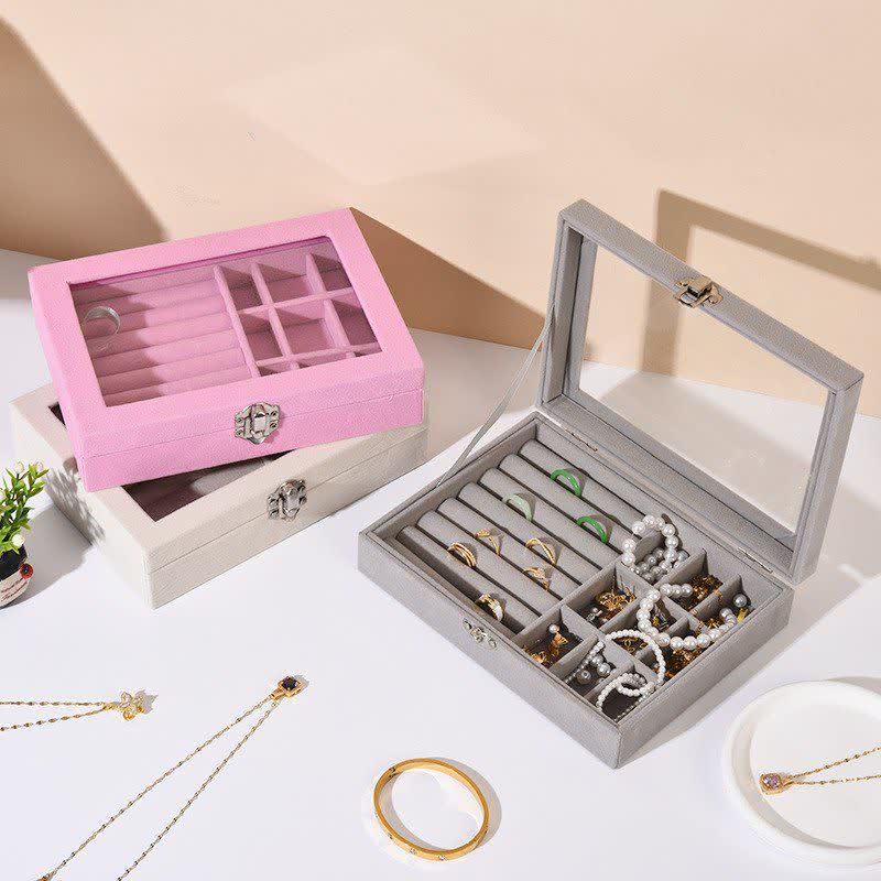 جعبه جواهرات و اکسسوری لوکس با درب شیشه ای