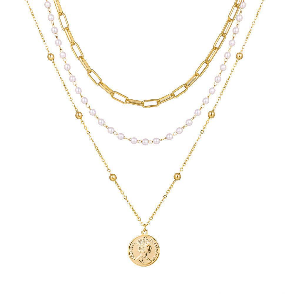 گردنبند طلایی چندلایه مرواریدی مینیمال - Image 3