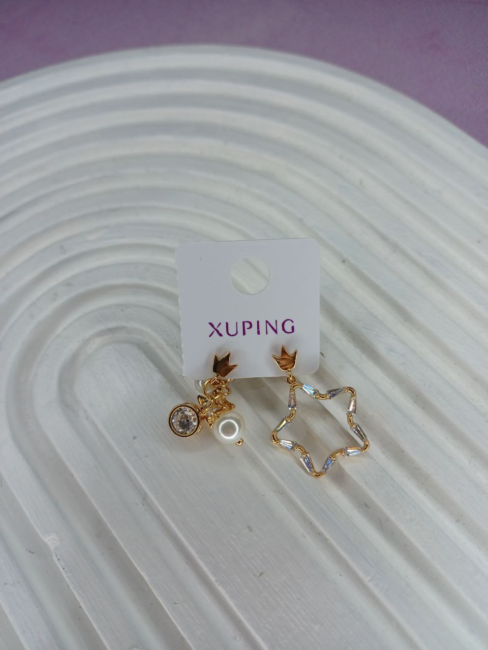 گوشواره تا‌به‌تا ستاره و مروارید ژوپینگ اصل – طلایی ۱۸K ضدحساسیت