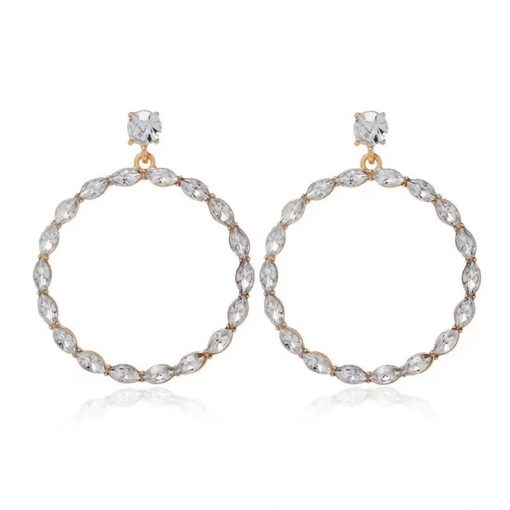 گوشواره حلقه نگین‌دار آویز | گوشواره دایره ای آویز نگین‌دار